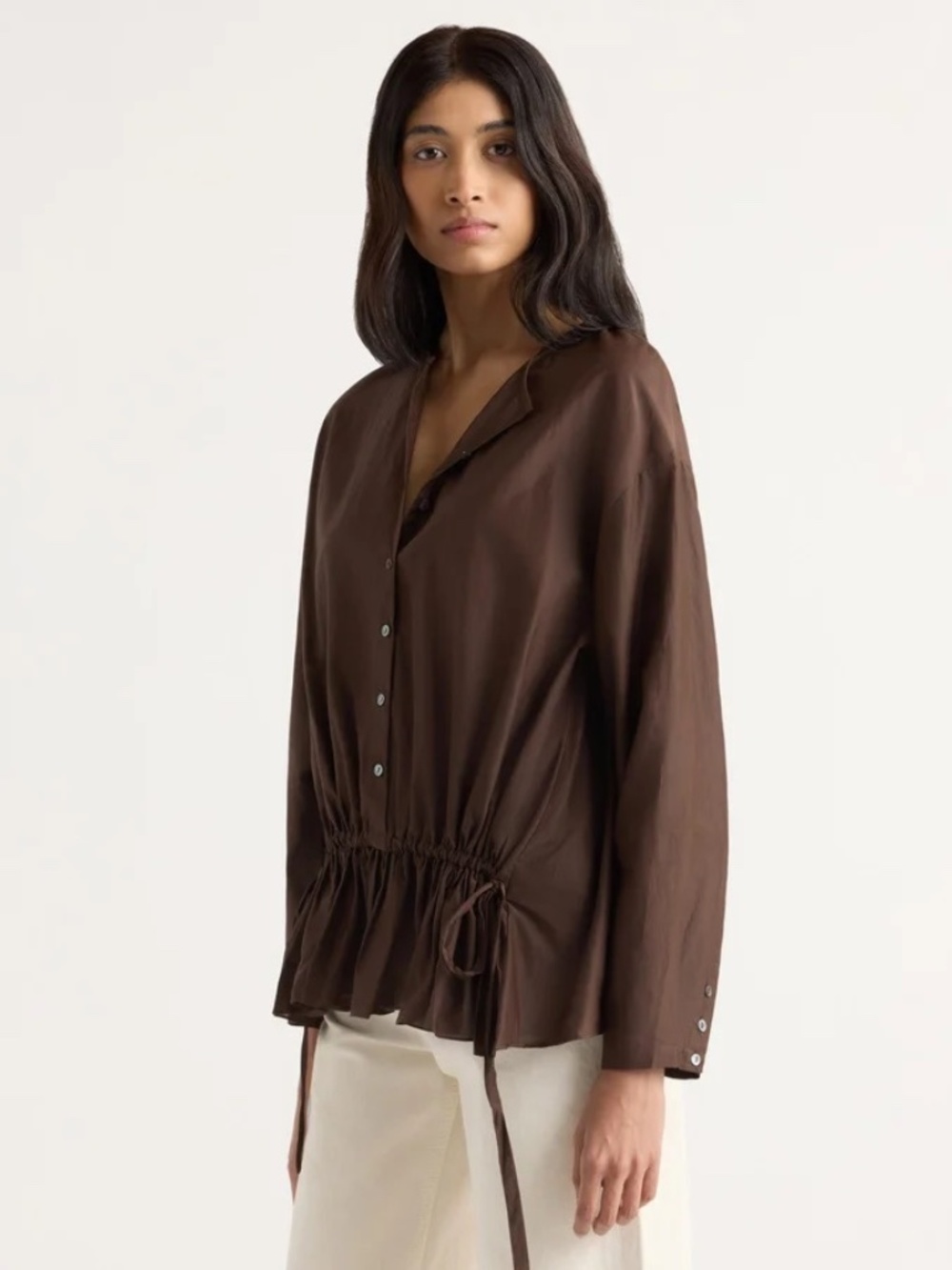 New Sinead Cotton-Silk Ruffle Tunic Blouse